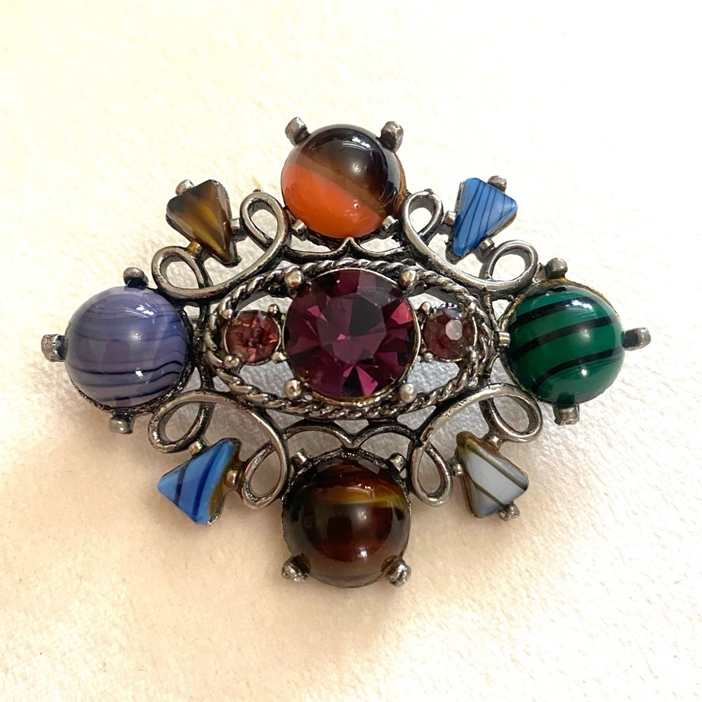 Exquisite Antique Multicolored Gemstone Brooch - image 5